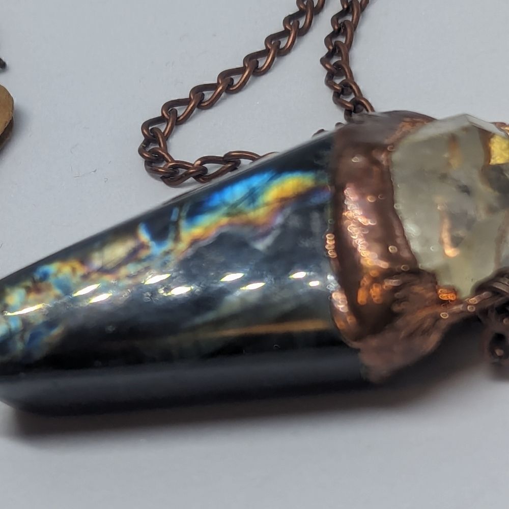 "Trepidation" Labradorite & Quartz Point Necklace - Picture 2 of 7